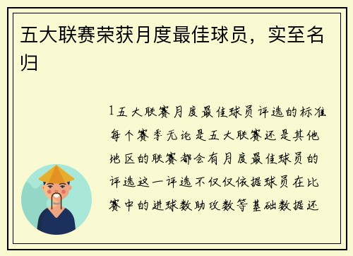 五大联赛荣获月度最佳球员，实至名归